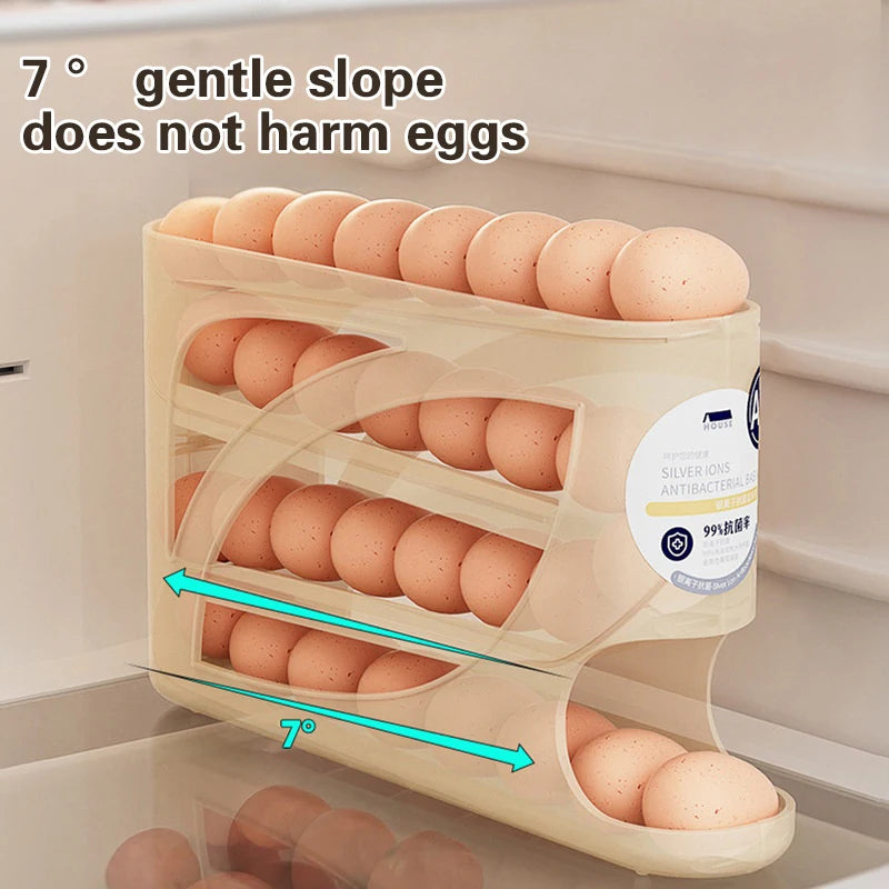4-Tier Automatic Rolling Egg Rack Refrigerator Egg Storage Container Kitchen Fridge Egg Dispenser Refrigerator Organiser