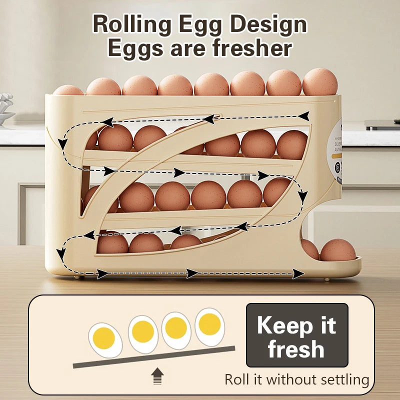 4-Tier Automatic Rolling Egg Rack Refrigerator Egg Storage Container Kitchen Fridge Egg Dispenser Refrigerator Organiser