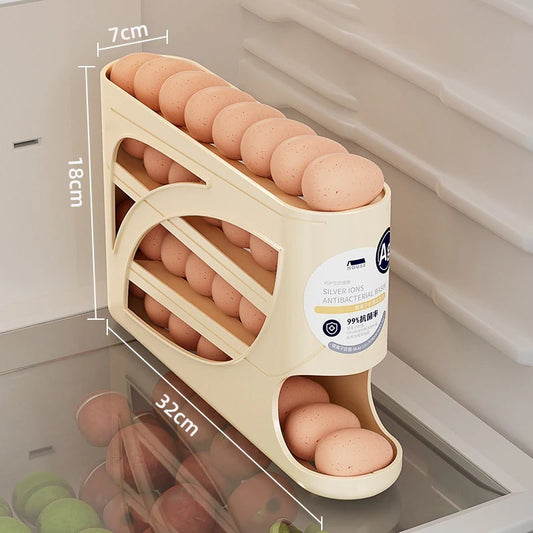 4-Tier Automatic Rolling Egg Rack Refrigerator Egg Storage Container Kitchen Fridge Egg Dispenser Refrigerator Organiser