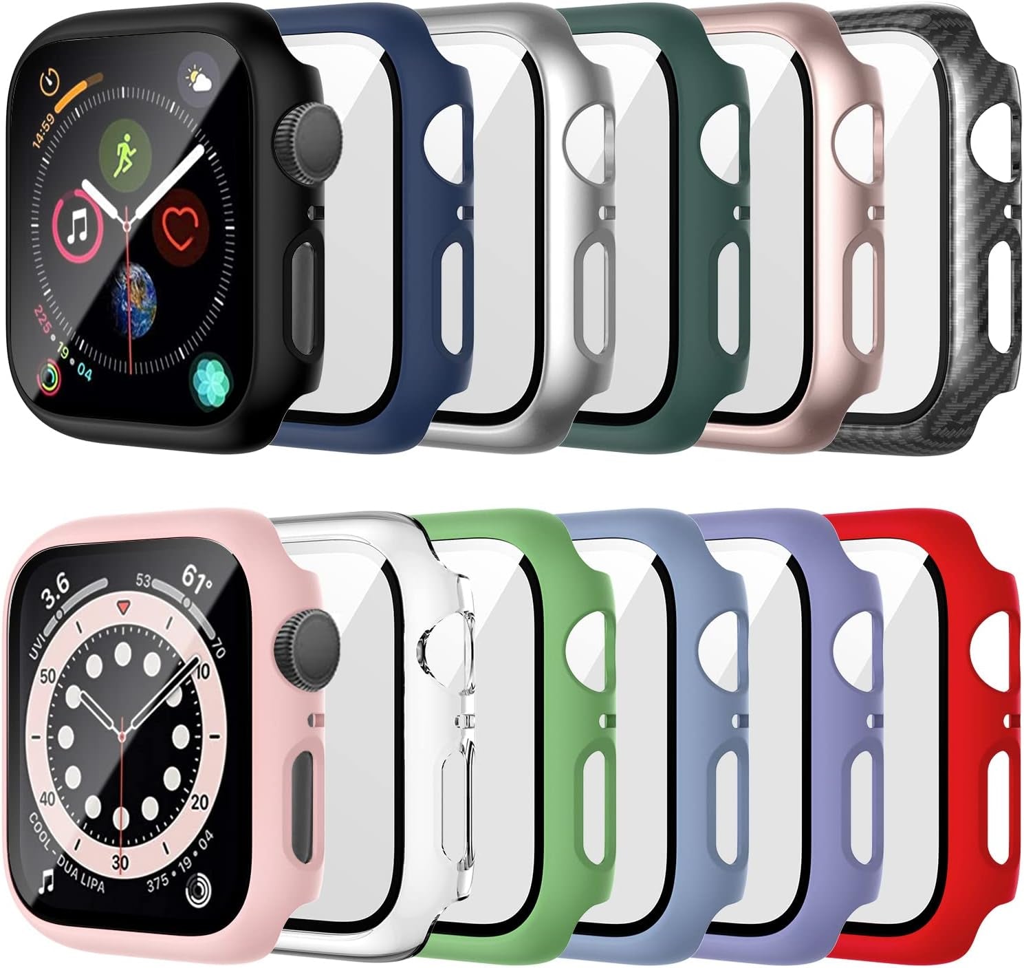 12 Pack Case Compatible for Apple Watch 44Mm Series 6/5/4/SE with Tempered Glass Screen Protector,  Full Hard Ultra-Thin Scratch Resistant Bumper Protective Cover for Iwatch Accessories