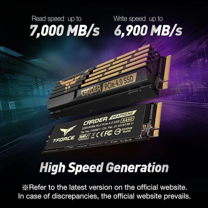 T-Force CARDEA A440 Graphene & Aluminum Heatsink 2TB with DRAM SLC Cache 3D NAND TLC Nvme Pcie Gen4 X4 M.2 2280 Gaming Internal SSD Read/Write 7,000/6,900 Mb/S TM8FPZ002T0C327