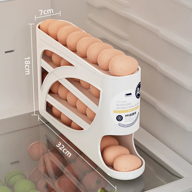 4-Tier Automatic Rolling Egg Rack Refrigerator Egg Storage Container Kitchen Fridge Egg Dispenser Refrigerator Organiser