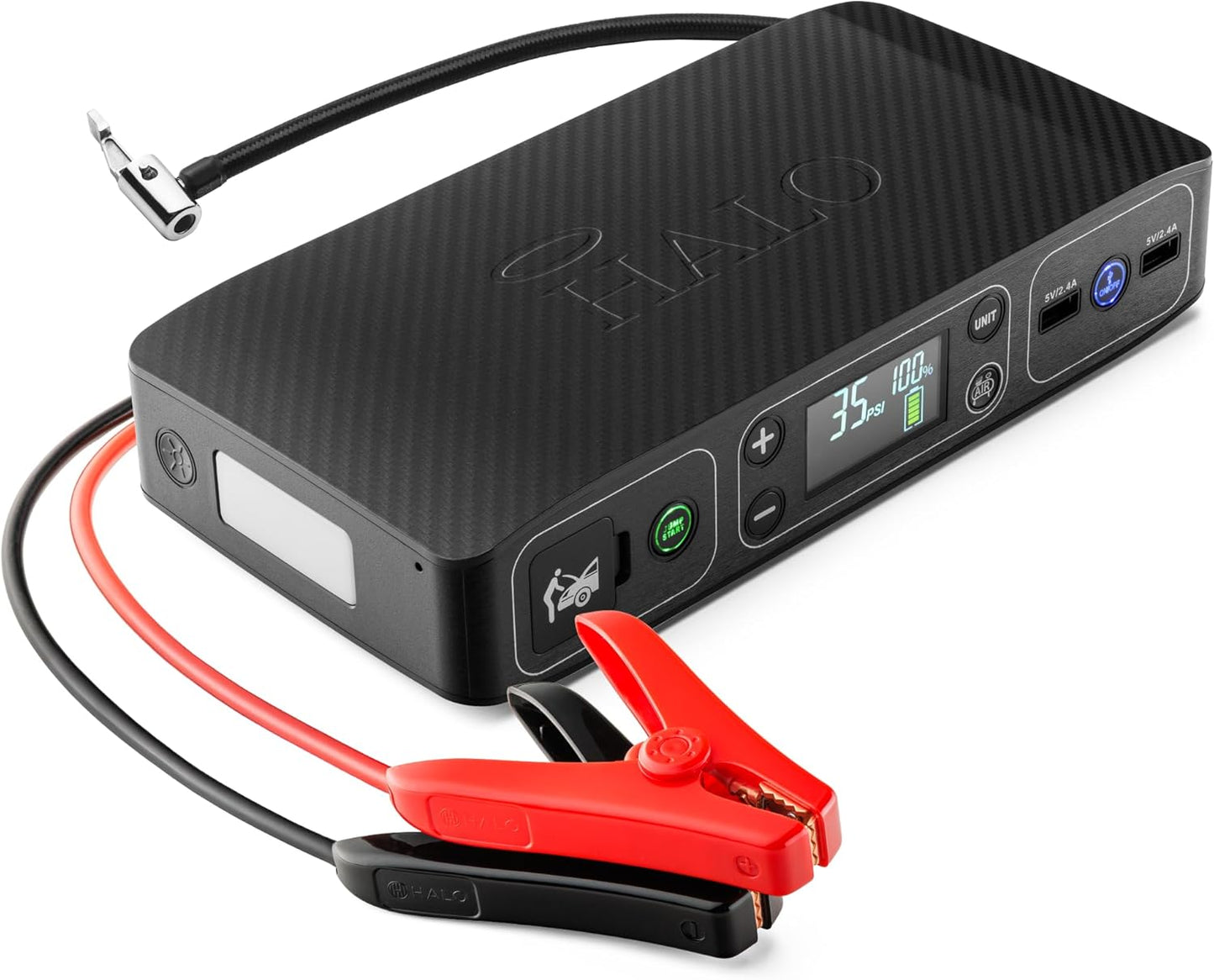 Bolt Air 58830 Mwh Portable Emergency Power Kit with Tire Pump, 4 Interchangeable Air Nozzles, Extra Accessory Kit, Car Jump Starter, and Car Charger - Black Graphite
