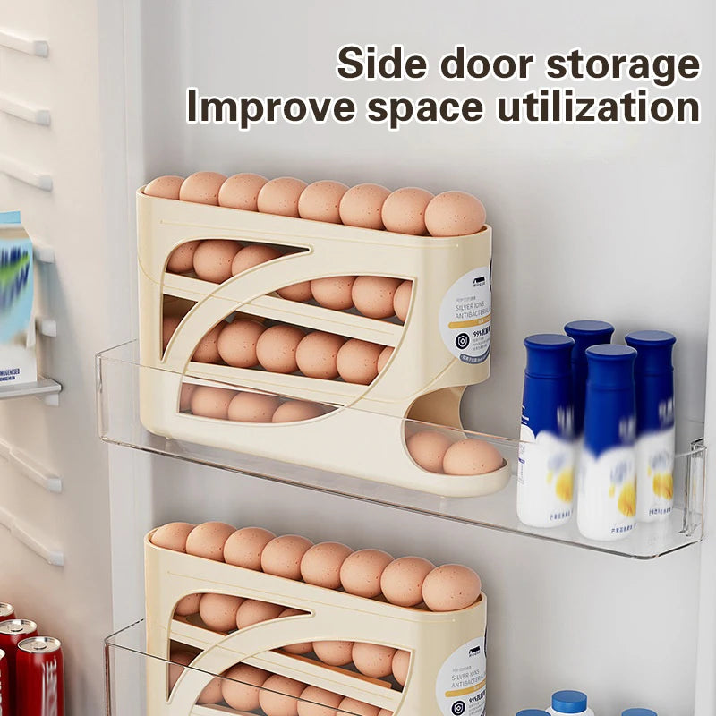 4-Tier Automatic Rolling Egg Rack Refrigerator Egg Storage Container Kitchen Fridge Egg Dispenser Refrigerator Organiser