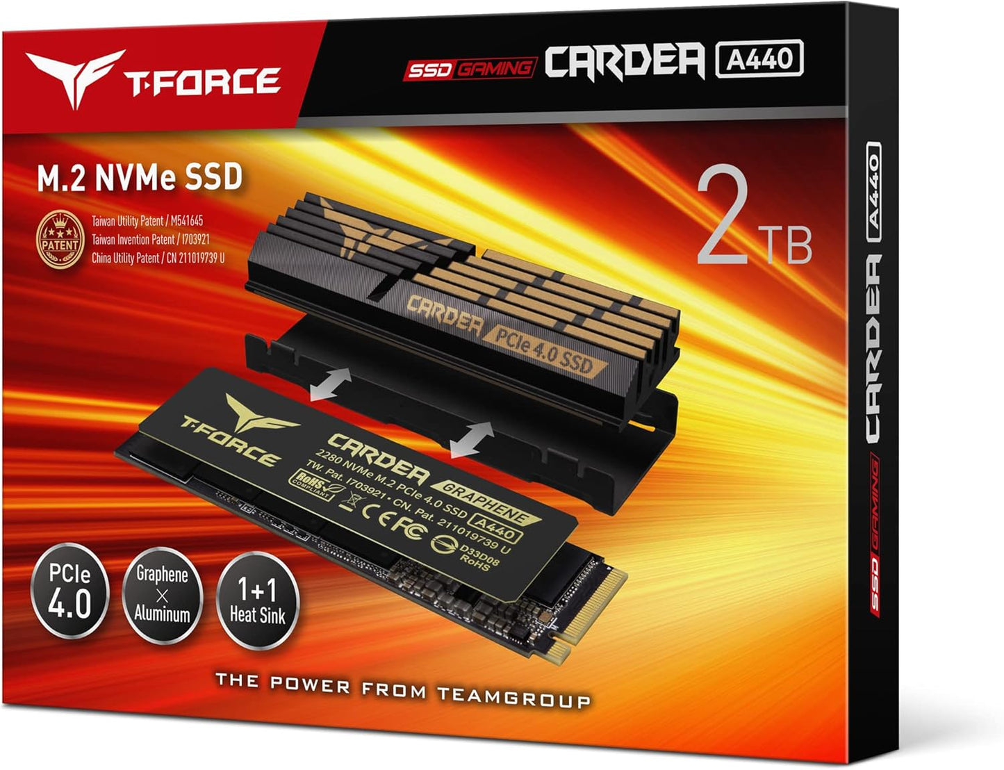 T-Force CARDEA A440 Graphene & Aluminum Heatsink 2TB with DRAM SLC Cache 3D NAND TLC Nvme Pcie Gen4 X4 M.2 2280 Gaming Internal SSD Read/Write 7,000/6,900 Mb/S TM8FPZ002T0C327
