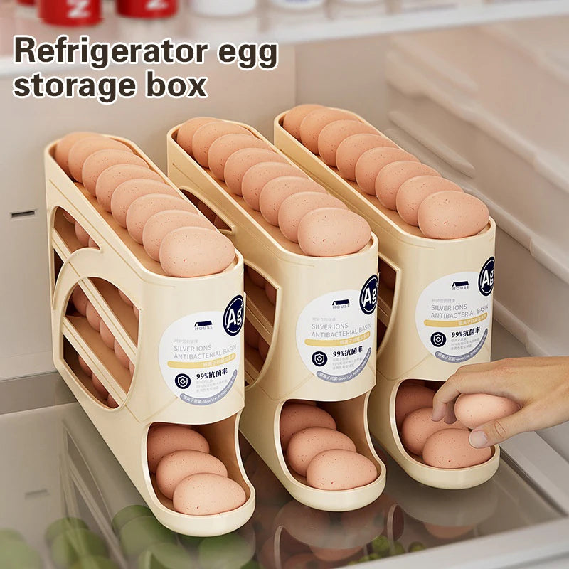 4-Tier Automatic Rolling Egg Rack Refrigerator Egg Storage Container Kitchen Fridge Egg Dispenser Refrigerator Organiser