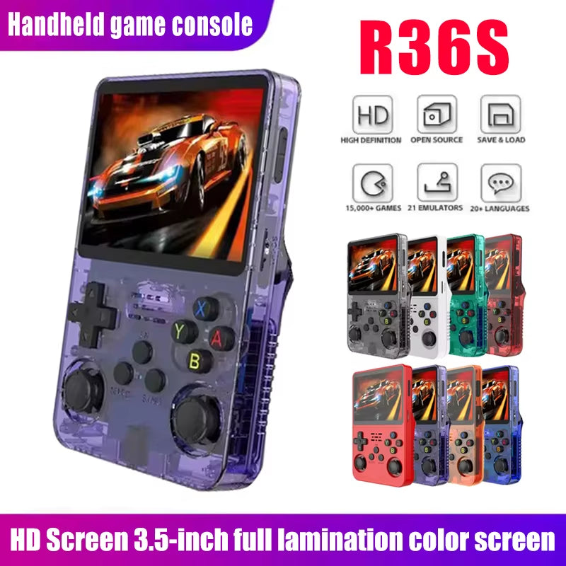 R36S Retro Handheld Game Console - 3.5 Inch IPS Screen, 64GB/128GB/256GB, Portable Gaming Device with Built-In Games