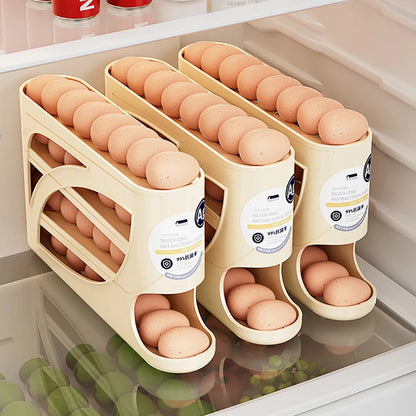 4-Tier Automatic Rolling Egg Rack Refrigerator Egg Storage Container Kitchen Fridge Egg Dispenser Refrigerator Organiser